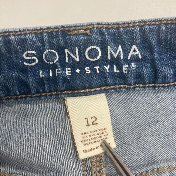 SONOMA Women’s Jeans Size 12 Blue Modern Fit Cropped Inseam 26” Distressed - Picture 6 of 12